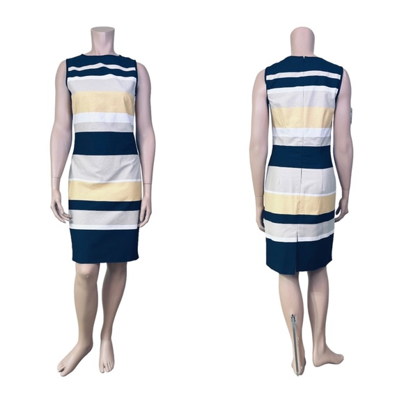 Hobbs London Colorblock Striped Sleeveless Cotton Summer Dress - Yellow / Black - Picture 2 of 8